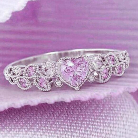 Heart shape CZ Eternity 925 Silver Plated Fashion Ring for Women L085